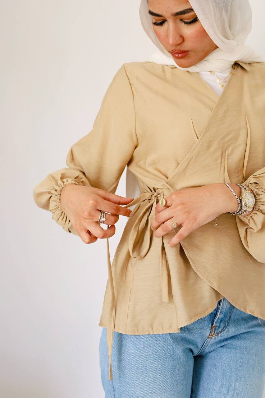 Beige linen wrap blouse