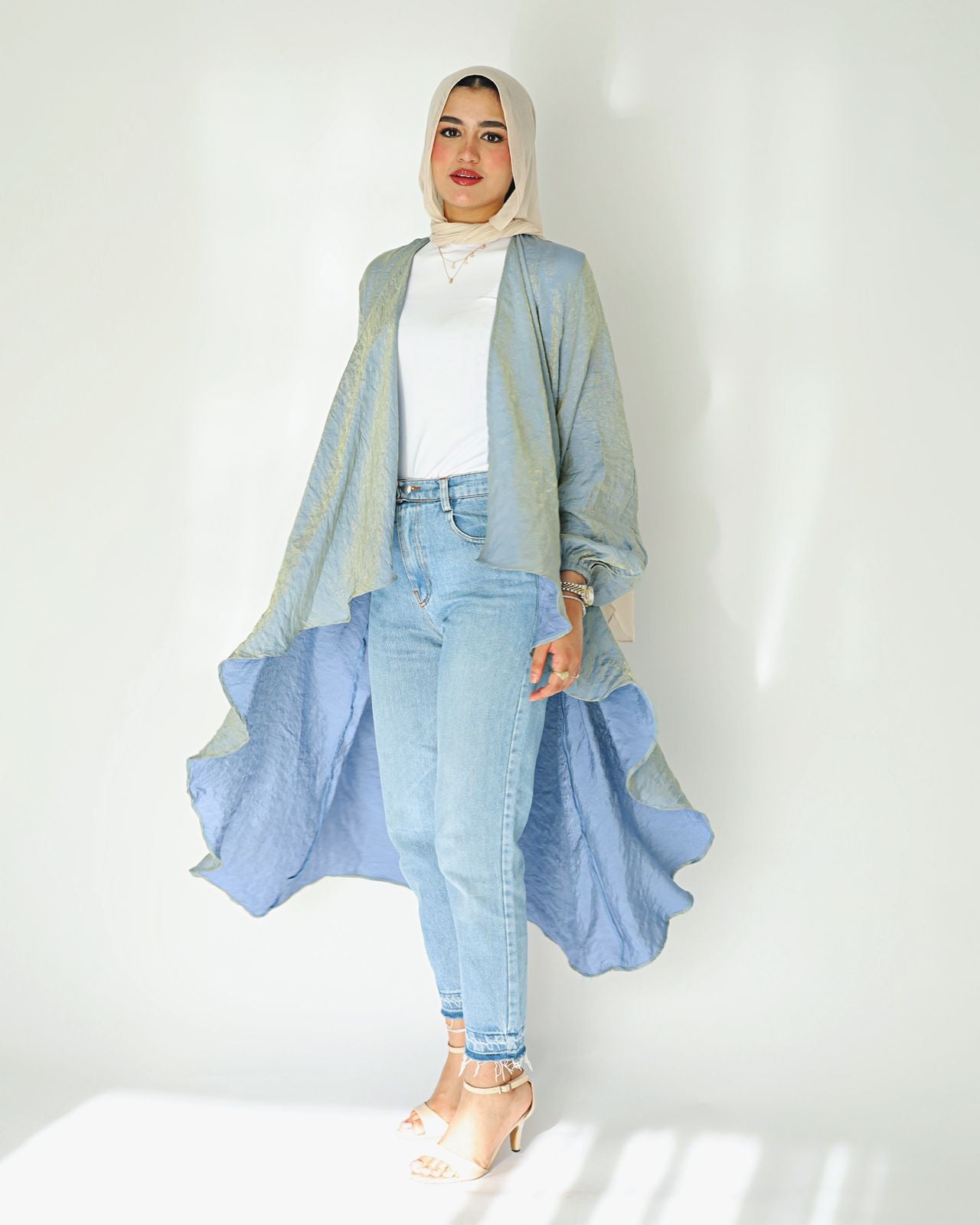 Shimmery jeans linen cardigan