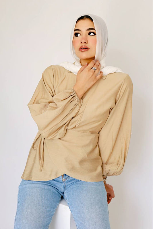 Beige linen wrap blouse