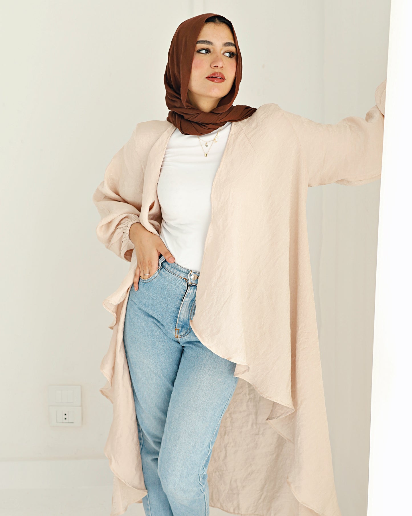 Shimmery beige linen cardigan