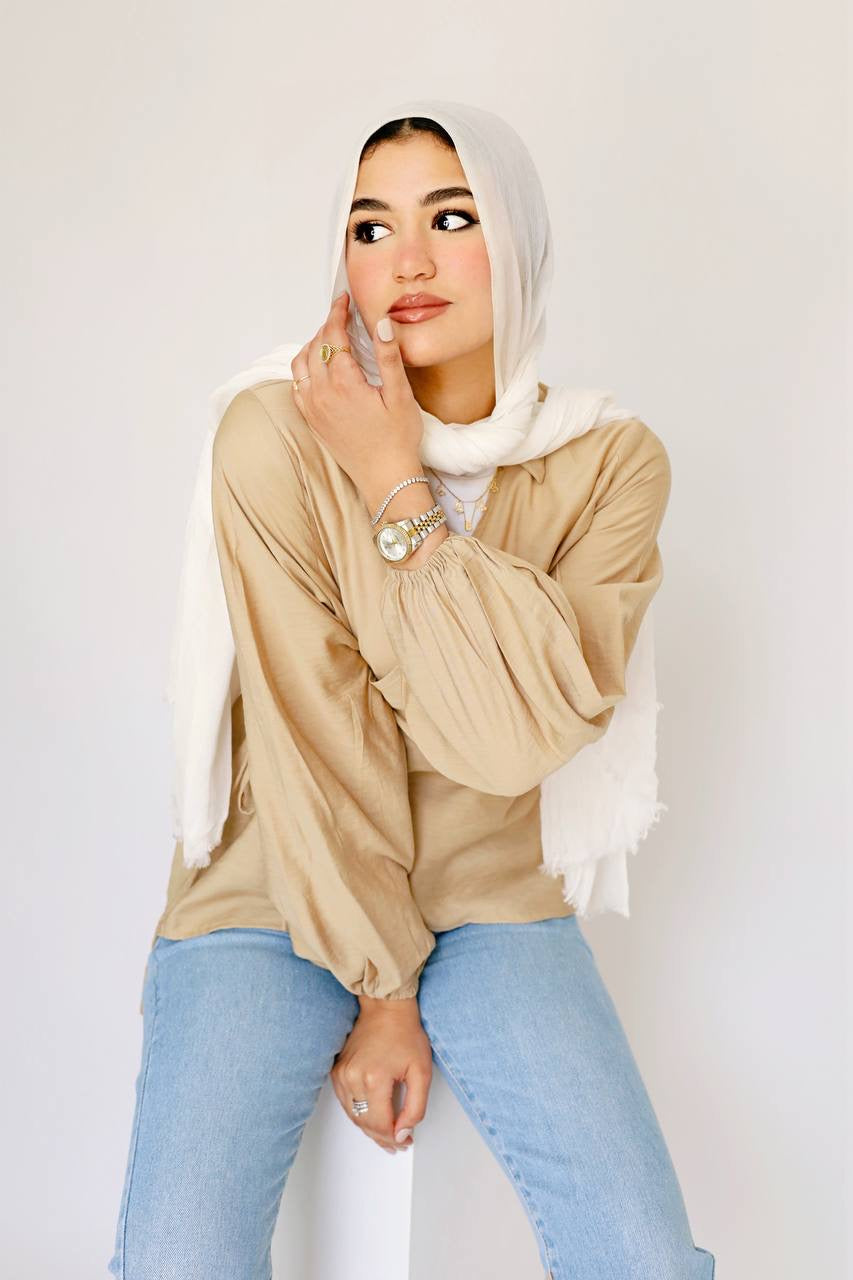 Beige linen wrap blouse