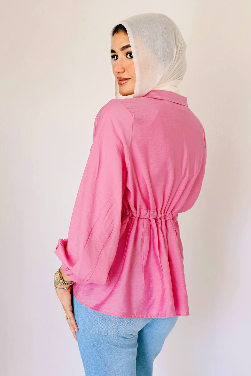 Pink linen wrap blouse